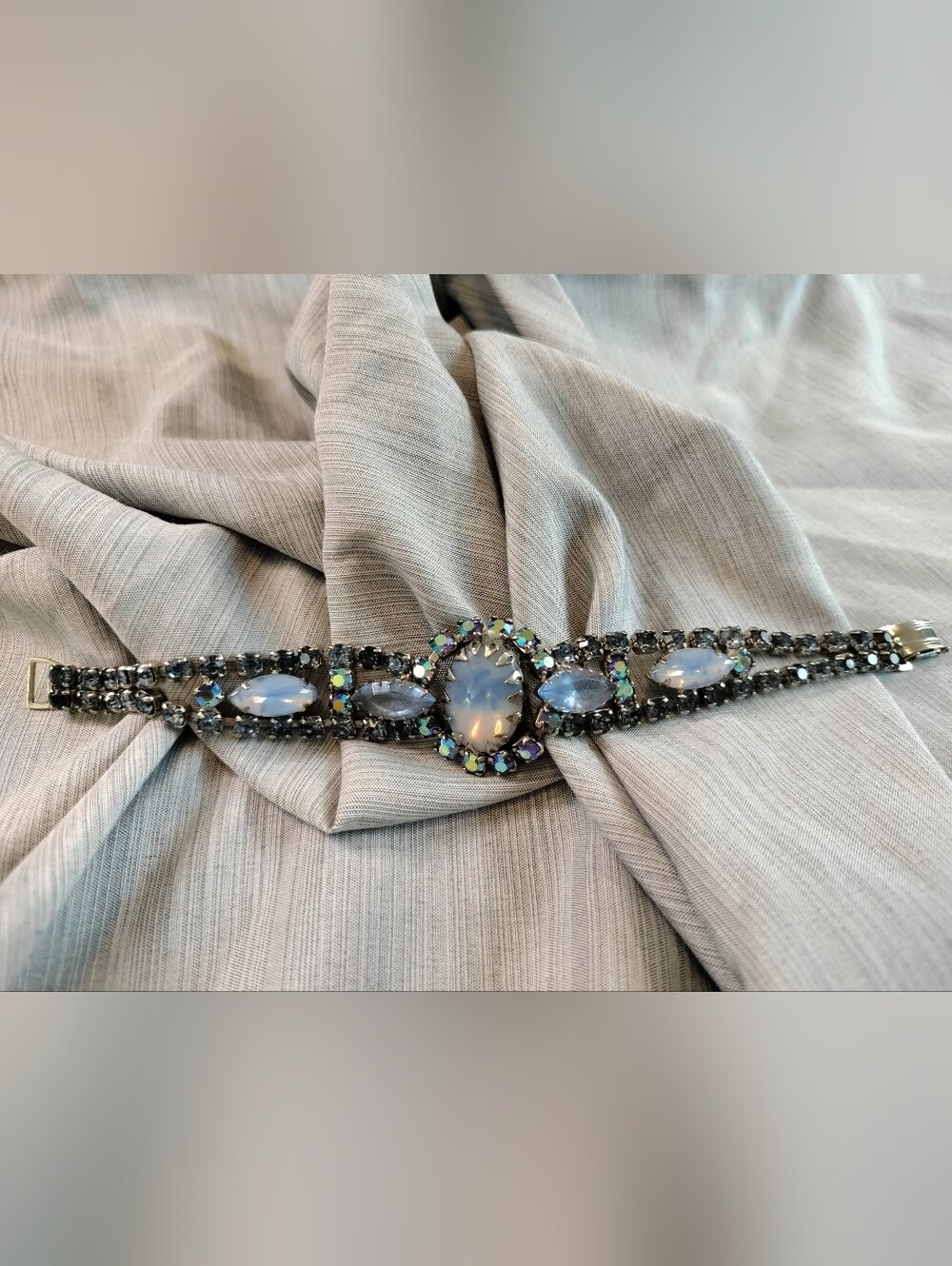 Vintage DeLizza & Elster "Juliana" Blue Givre Glass & Aurora Borealis Bracelet